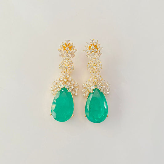 Green Stone Drop A.d gold plated dangler Earring
