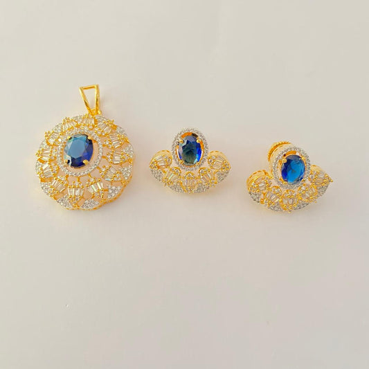 Blue Diamond Gold Plated Classic  with back clip Pendant set