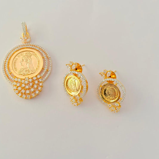 Diamond Gold Plated Gini Round shape Classic  Pendant Set