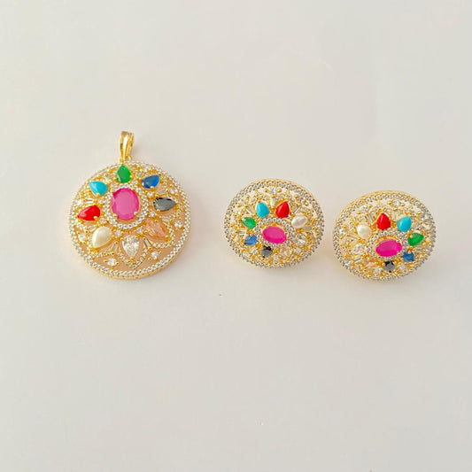 Multi Diamond Gold Plated Classic  Pendant Set