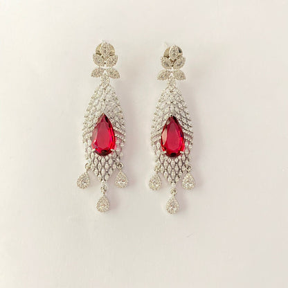 Red Stone A.D Stone Silver Plated Dangler earring