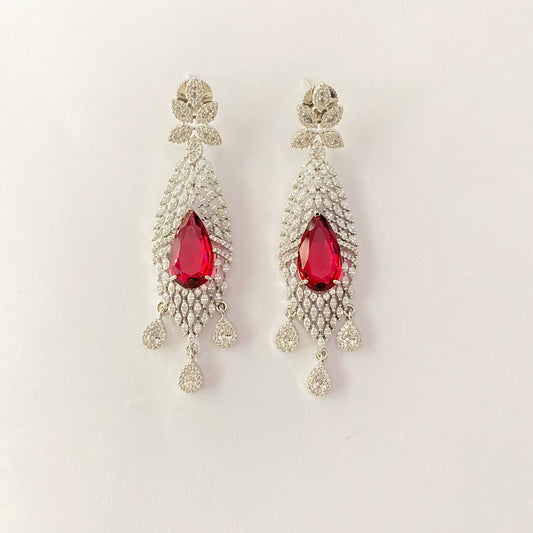 Red Stone A.D Stone Silver Plated Dangler earring