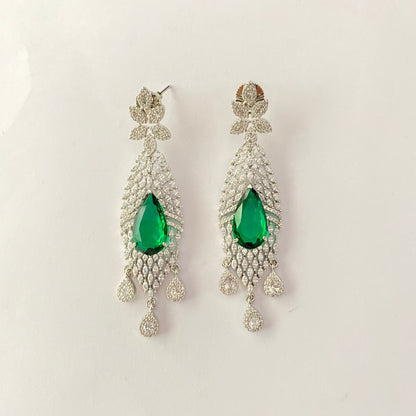 Stylish Green Stone Silver Plated Dangler earring