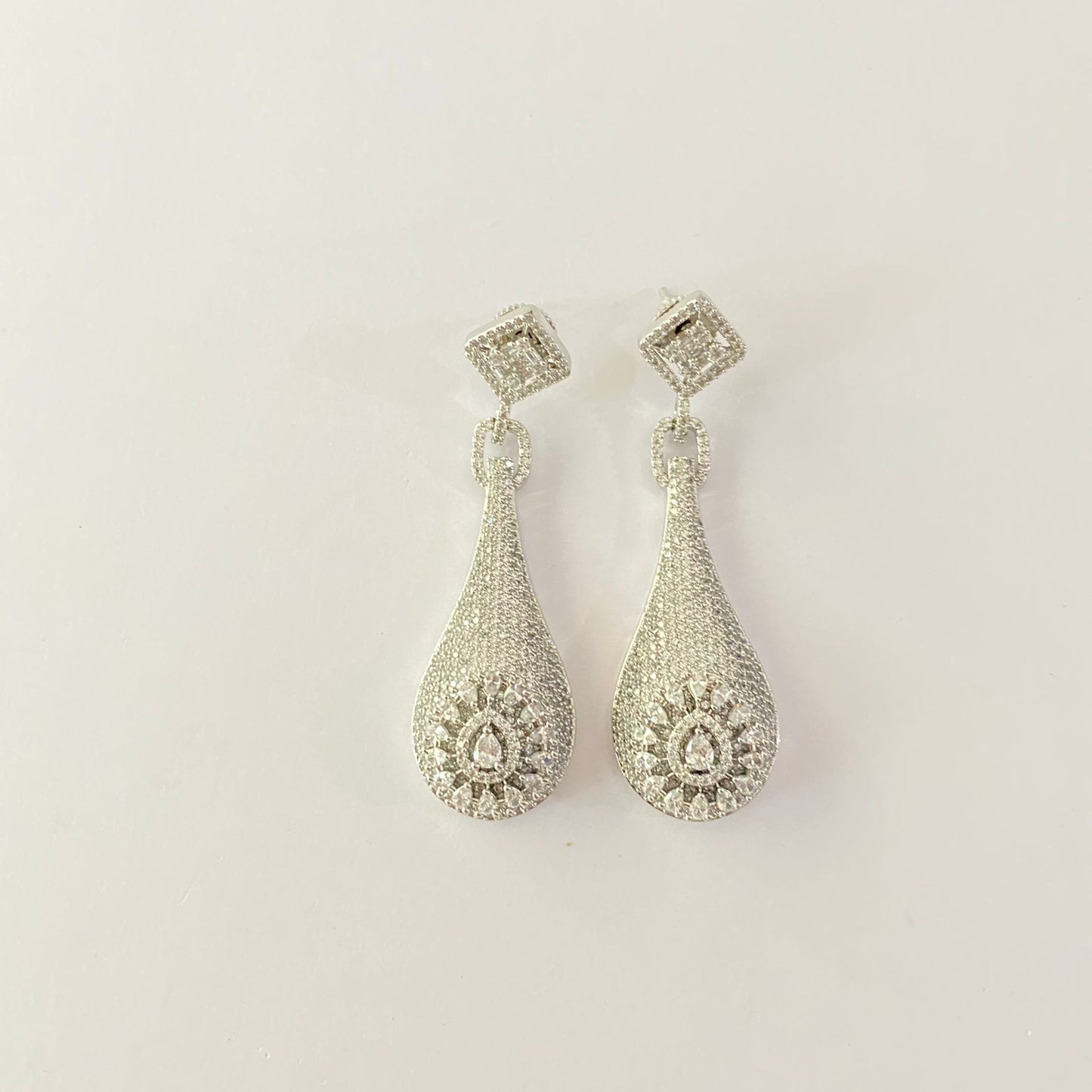 A.D Stone Silver Plated Long Dangler Earring