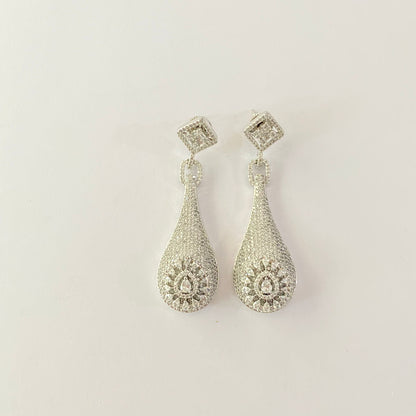 A.D Stone Silver Plated Long Dangler Earring