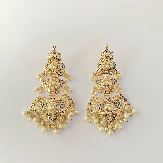 Gold Plated Blue Jadau Earring.