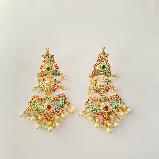 Multi Gold Plated Jadau Earring
