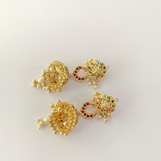 Gold Plated Multi Jadau Jhumka Earring
