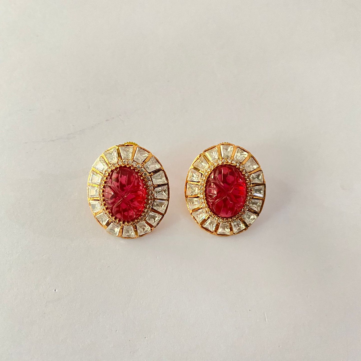 Polki Gold Plated Ruby Stud
