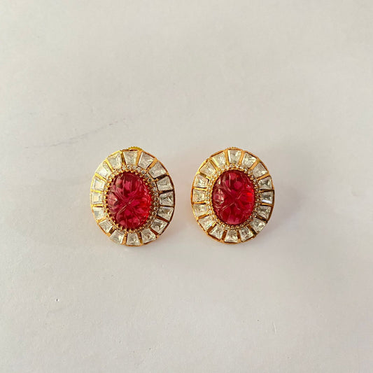 Polki Gold Plated Ruby Stud