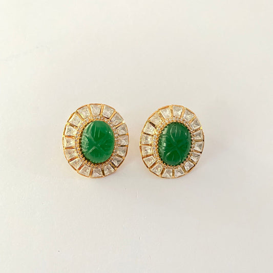 Green Gold Plated Polki Stud