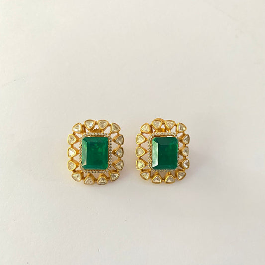 Green Moissanite Gold Plated With Back Clip Stud