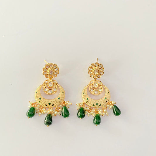 Meenakari Green Drop Chand Bali