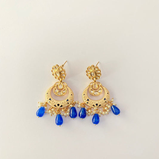 Meenakari Drop Blue Chand Bali