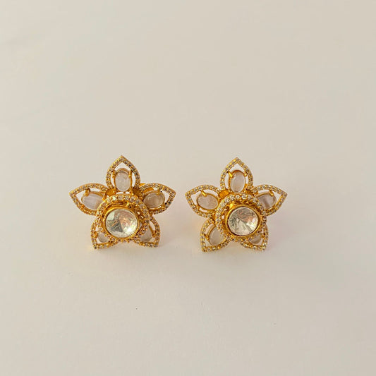 Gold Plated Polki Flower Stud