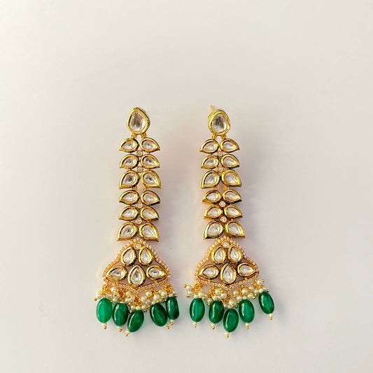 Kundan Gold Plated Drop Green Earring