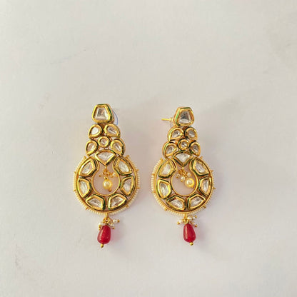 Gold Plated Kundan Drop Ruby Earring