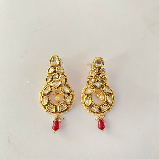 Gold Plated Kundan Drop Ruby Earring