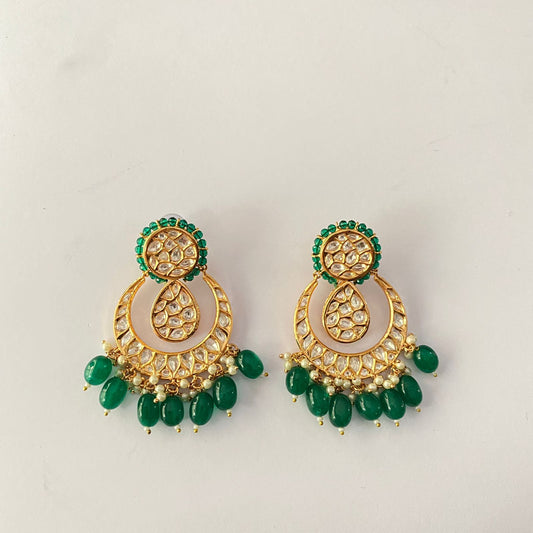 Kundan Drop Green Chand Bali