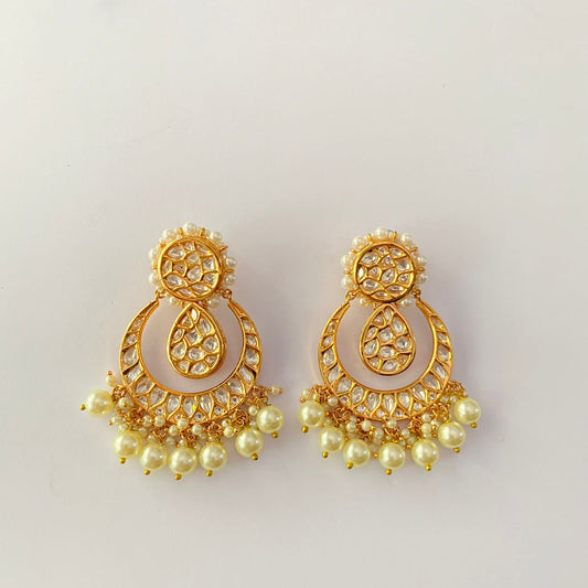 Kundan Drop Pearl Chand Bali