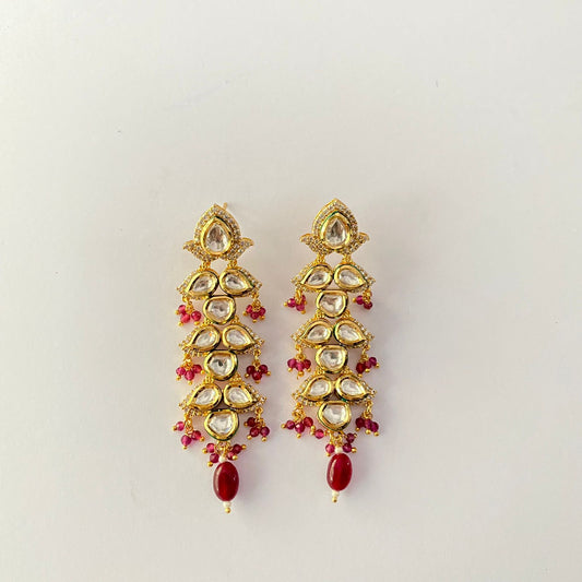 Gold Plated Ruby Kundan Earring