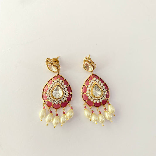 Ruby Drop Pearl Polki Earring