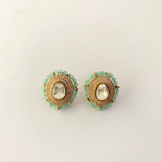 Polki Aquamarine Stud With Back Clip
