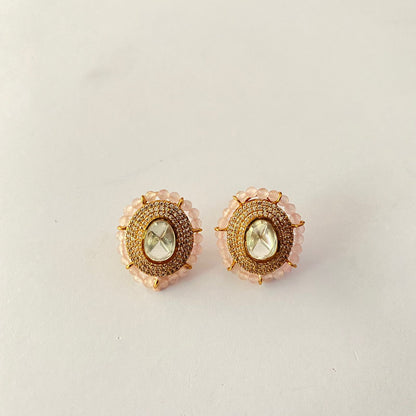 Polki Gold Plated Rose Quartz Stud