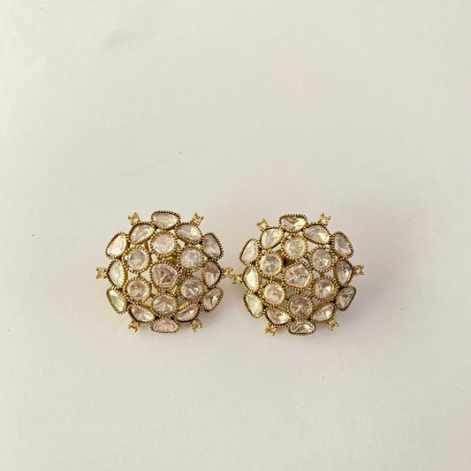 Antique Gold Moissanite Big Stud With Back Clip