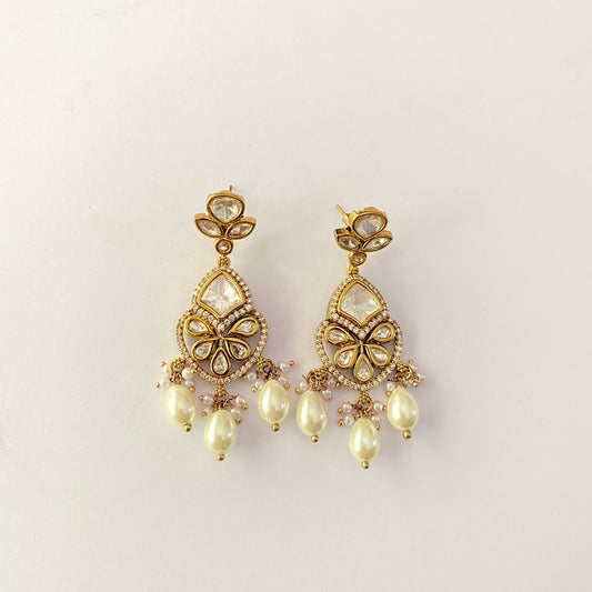 Polki Drop Pearl Earring