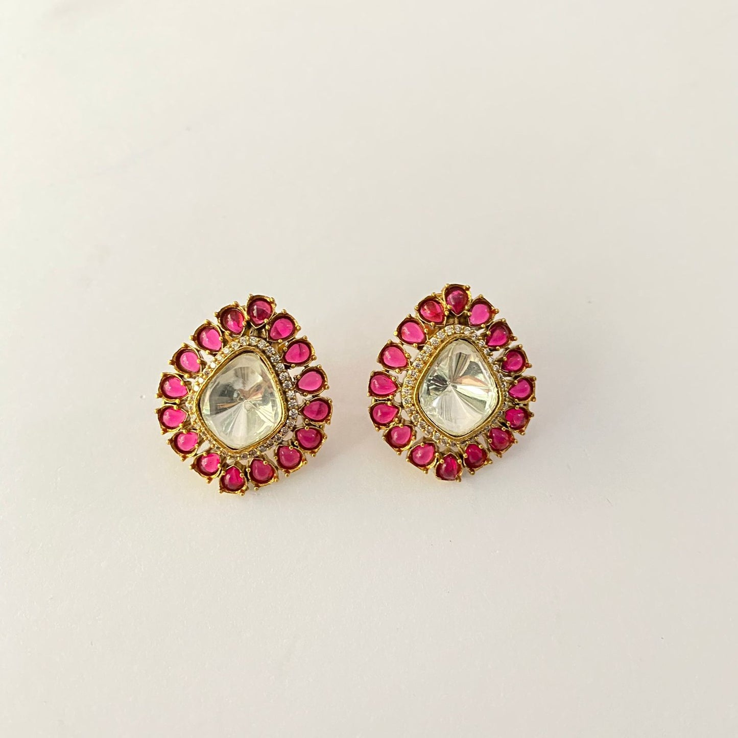 Polki Ruby Stud With Back Clip