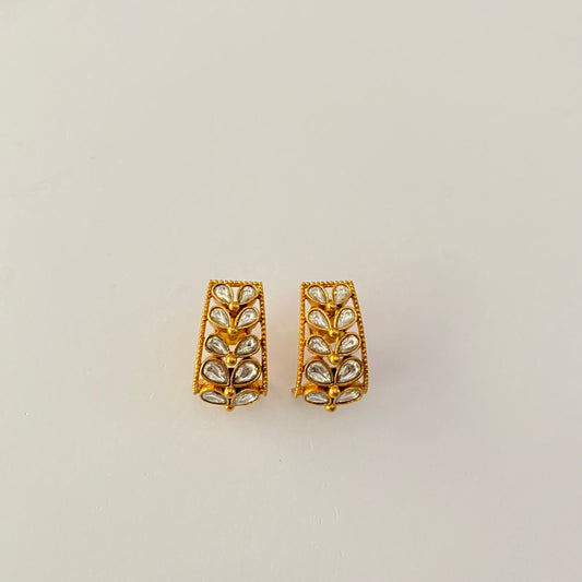 Gold Plated Kundan Earring With Back Clip