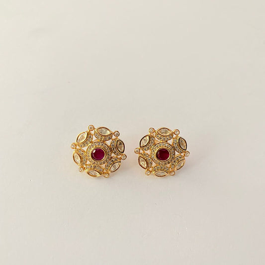 Ruby Gold Plated Kundan Stud