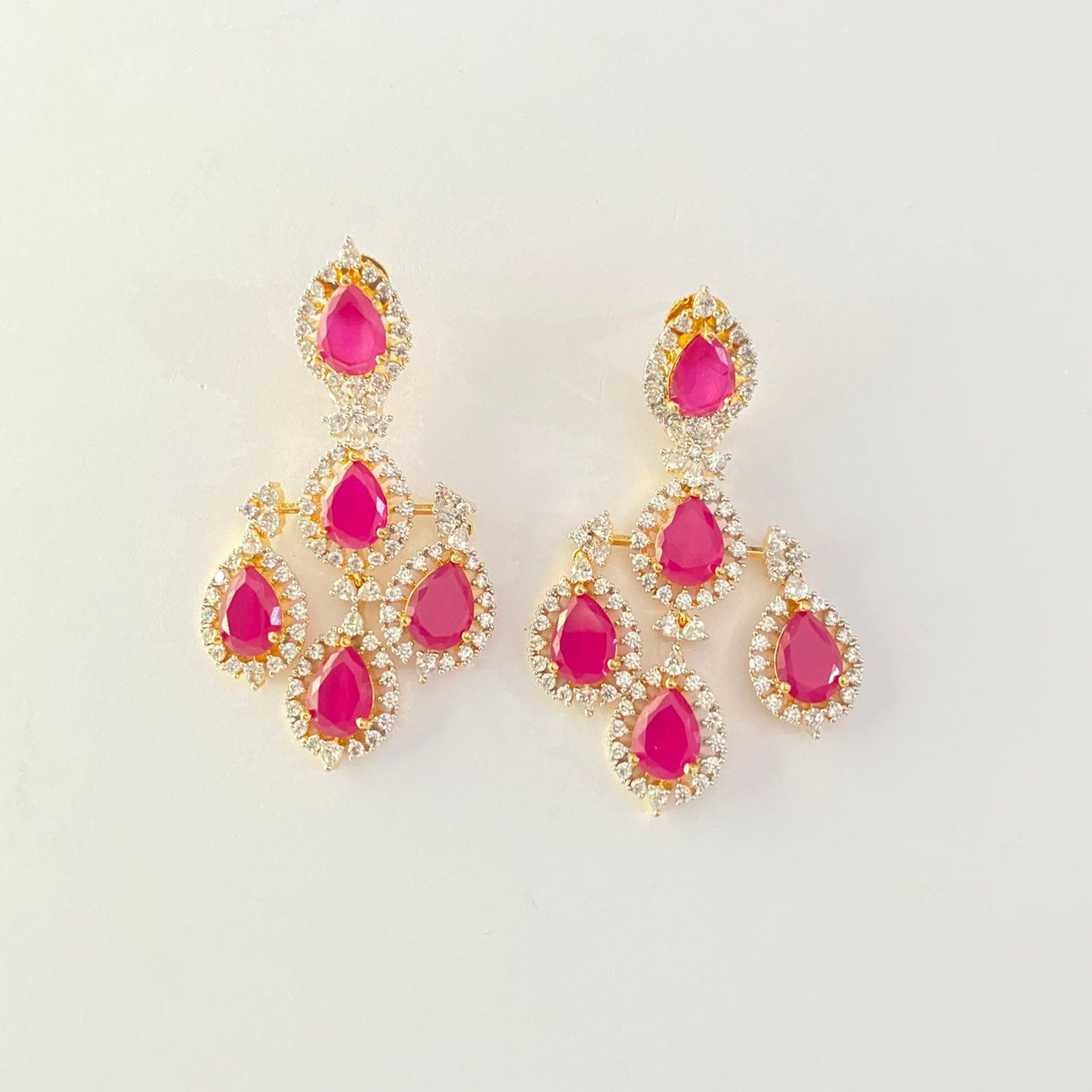 Pink Stone A.D Gold Plated Dangler Earring