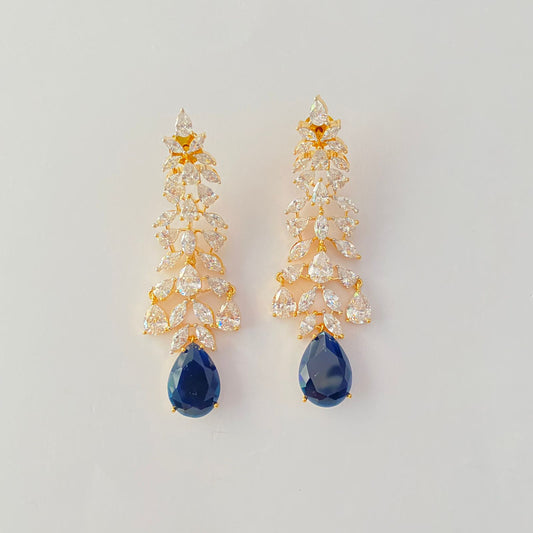 Blue Stone Drop A.D Gold Plated Dangler earring