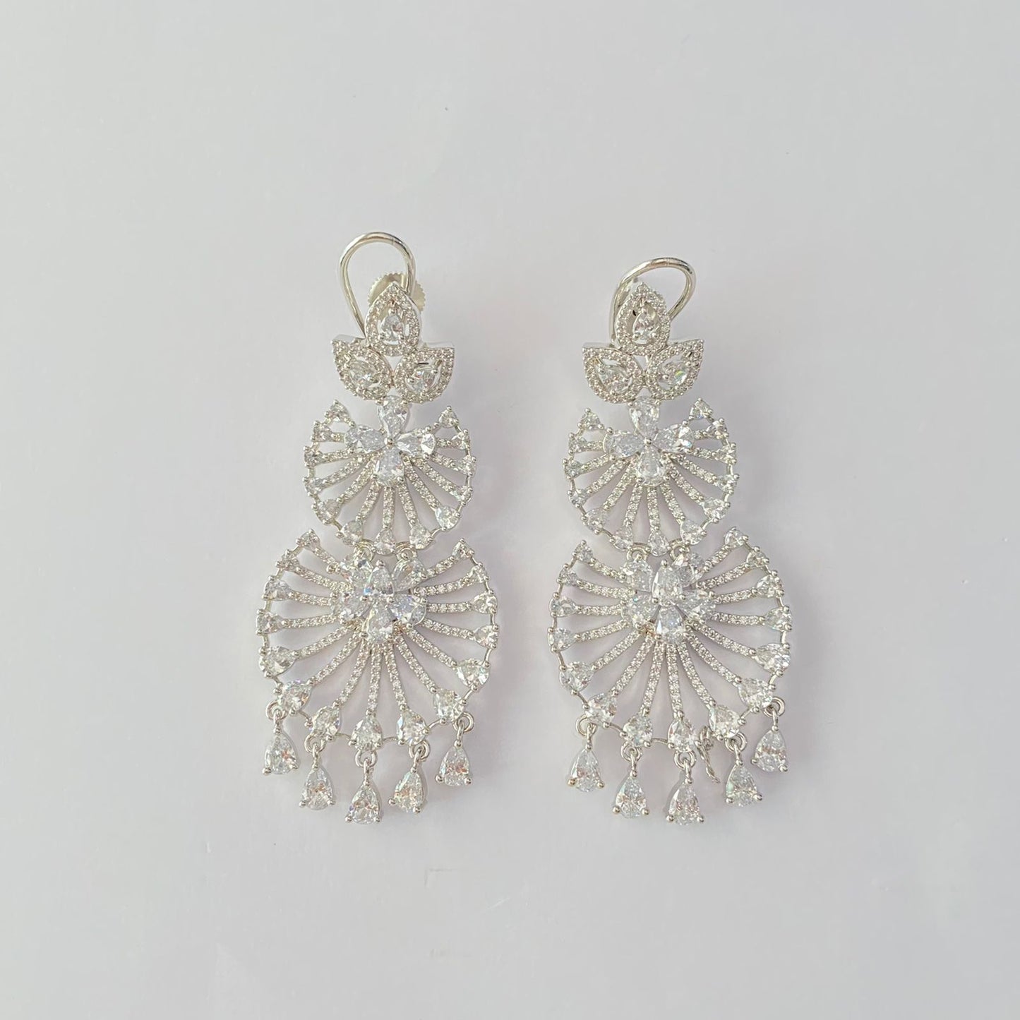 Classy silver plated A.D Stone Back Clip dangler earring