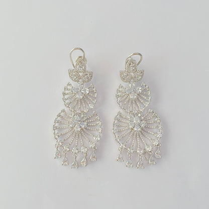 Classy silver plated A.D Stone Back Clip dangler earring