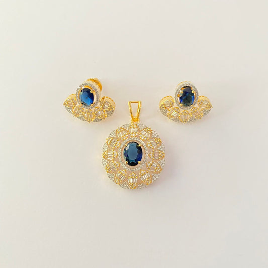 Blue Stone A.D Gold Plated  Pendant set