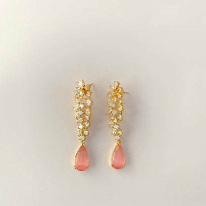 Rose Quartz Diamond Gold Plated Earring