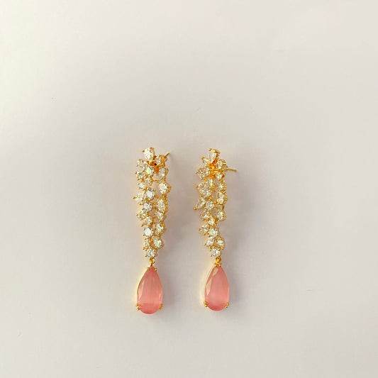 Rose Quartz Diamond Gold Plated Earring