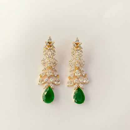 Green Stone Drop A.D Gold Plated Dangler Earring.