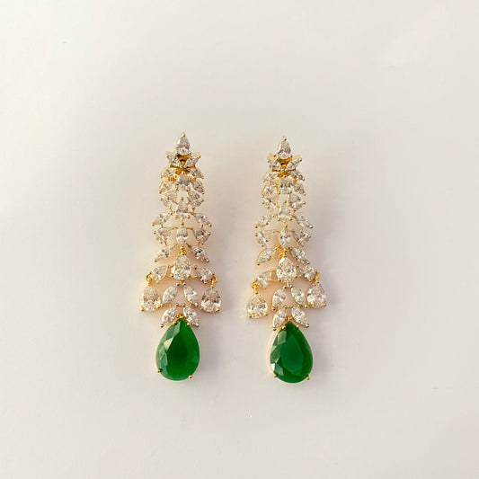 Green Stone Drop A.D Gold Plated Dangler Earring.