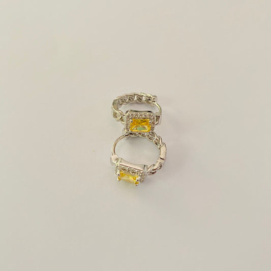 yellow Stone Silver Plated Hoop earring