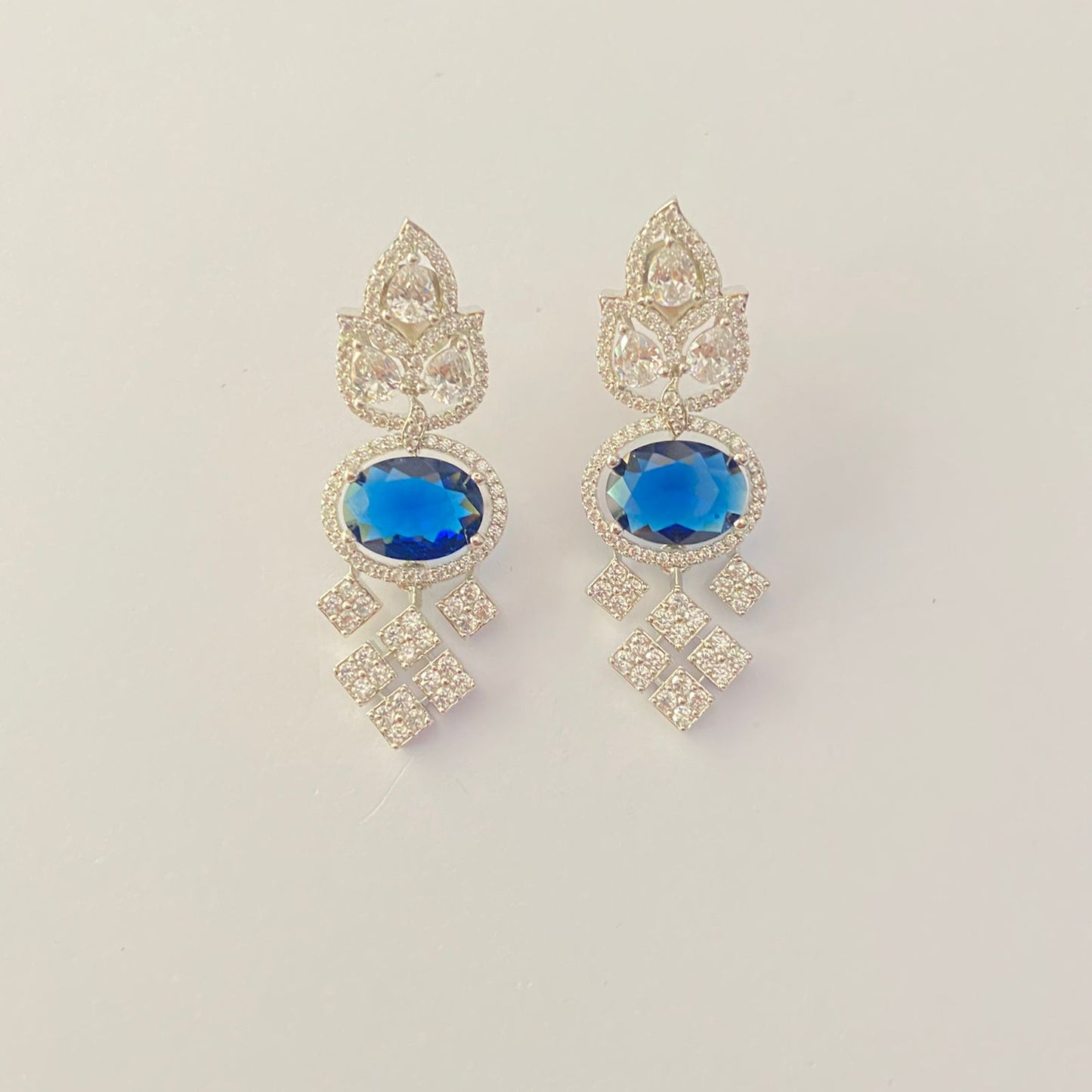 Blue Stone A.D silver Plated Earring