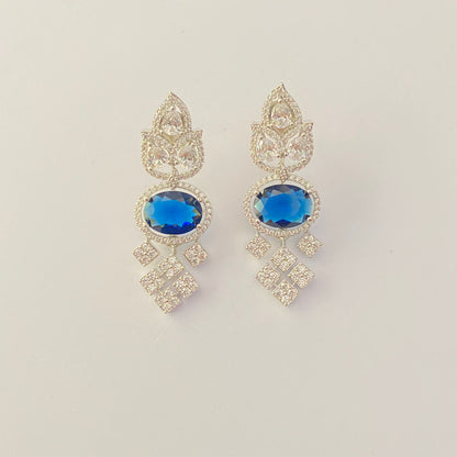 Blue Stone A.D silver Plated Earring