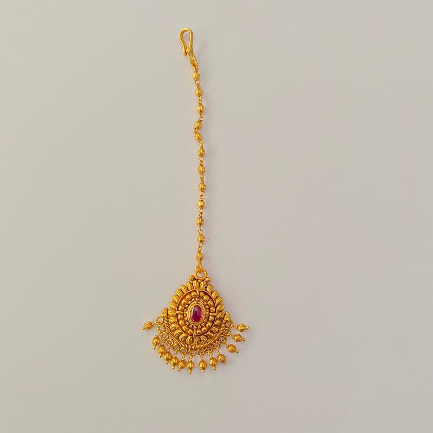 Antique Gold Plated  Ruby Stone Mangtika