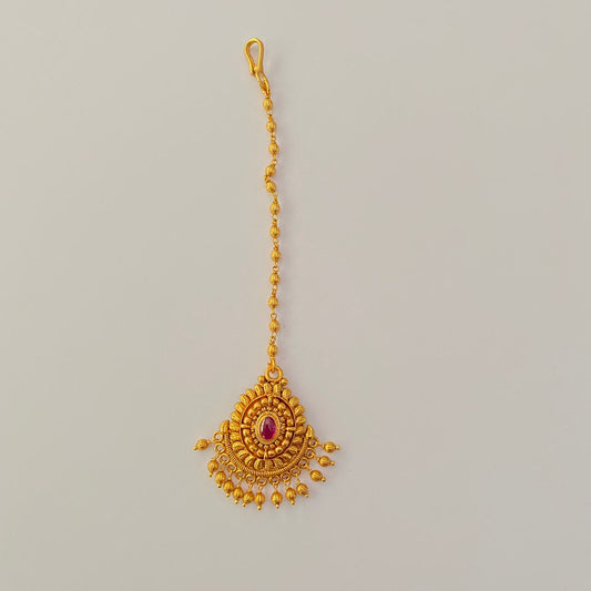 Antique Gold Plated  Ruby Stone Mangtika