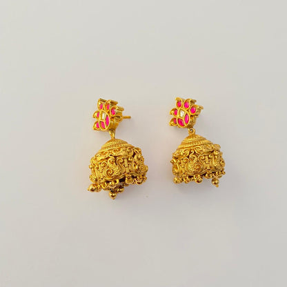 Gold Plated   Ruby Traditional  Jhumka Earring