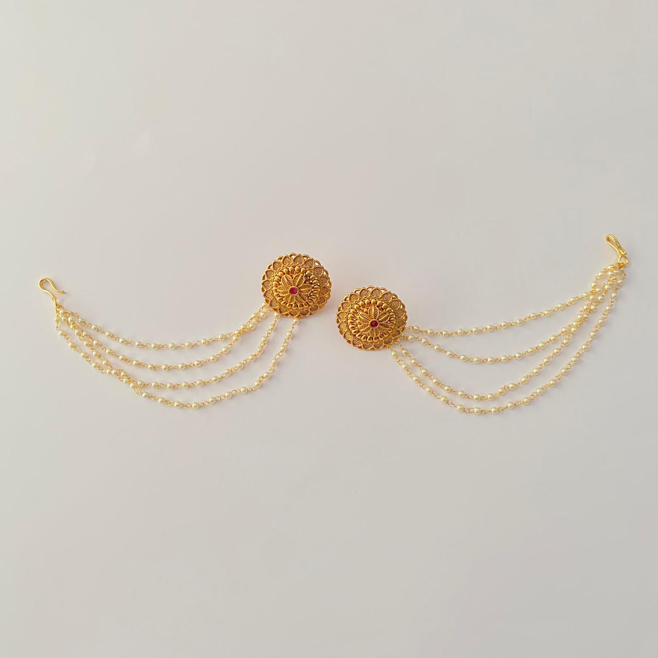 Gold Plated  Stud with four Layer Ear chain