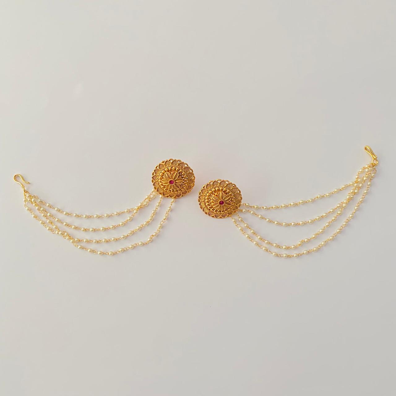 Gold Plated  Stud with four Layer Ear chain
